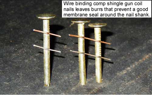 Shingle roofing nails damage ice dam membranes