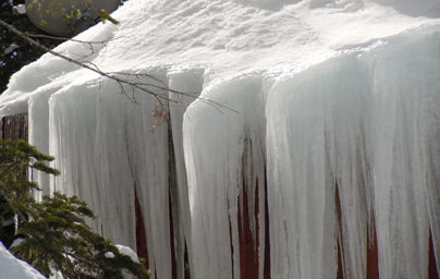 Lake Tahoe huge ice dams and icicles