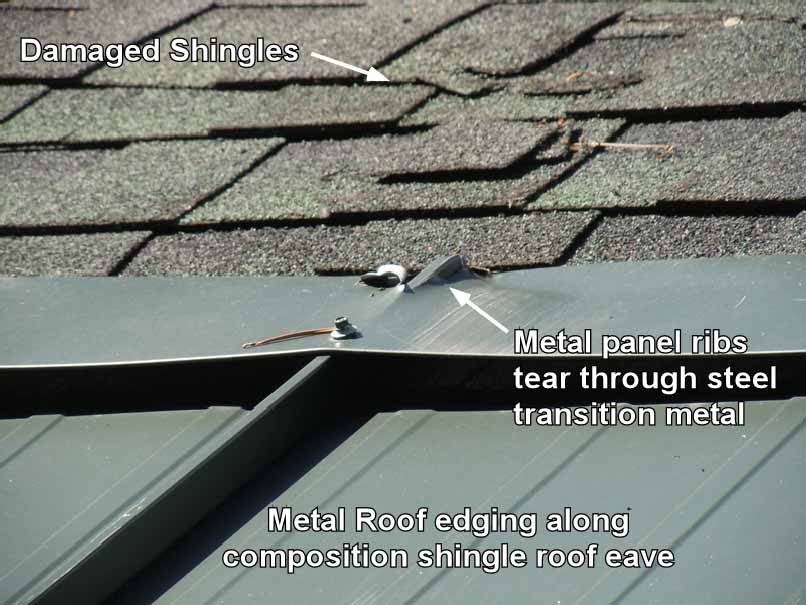 Metal Edging on shingle roofing can cause damage to shingles